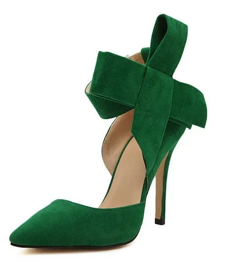 2021 Fashion sexy big bow pointed toe 11CM high heels sandals shoes woman ladies wedding party pumps dress shoe