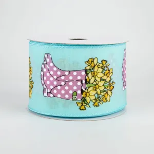 2.5" Rain Boots Daffodil Ribbon: Aqua (10 Yards)