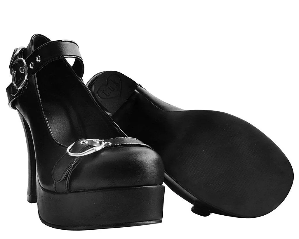 Black Bondage Strap Platform Heel