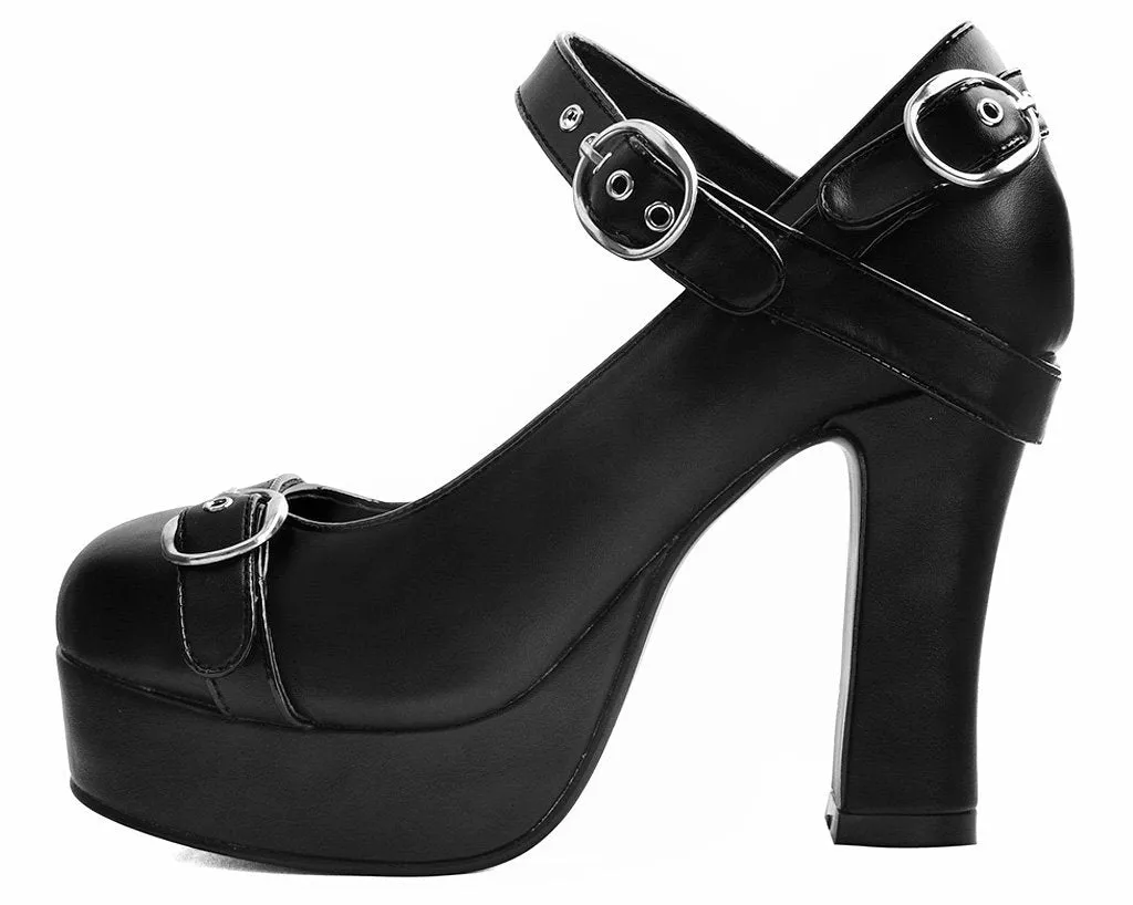 Black Bondage Strap Platform Heel