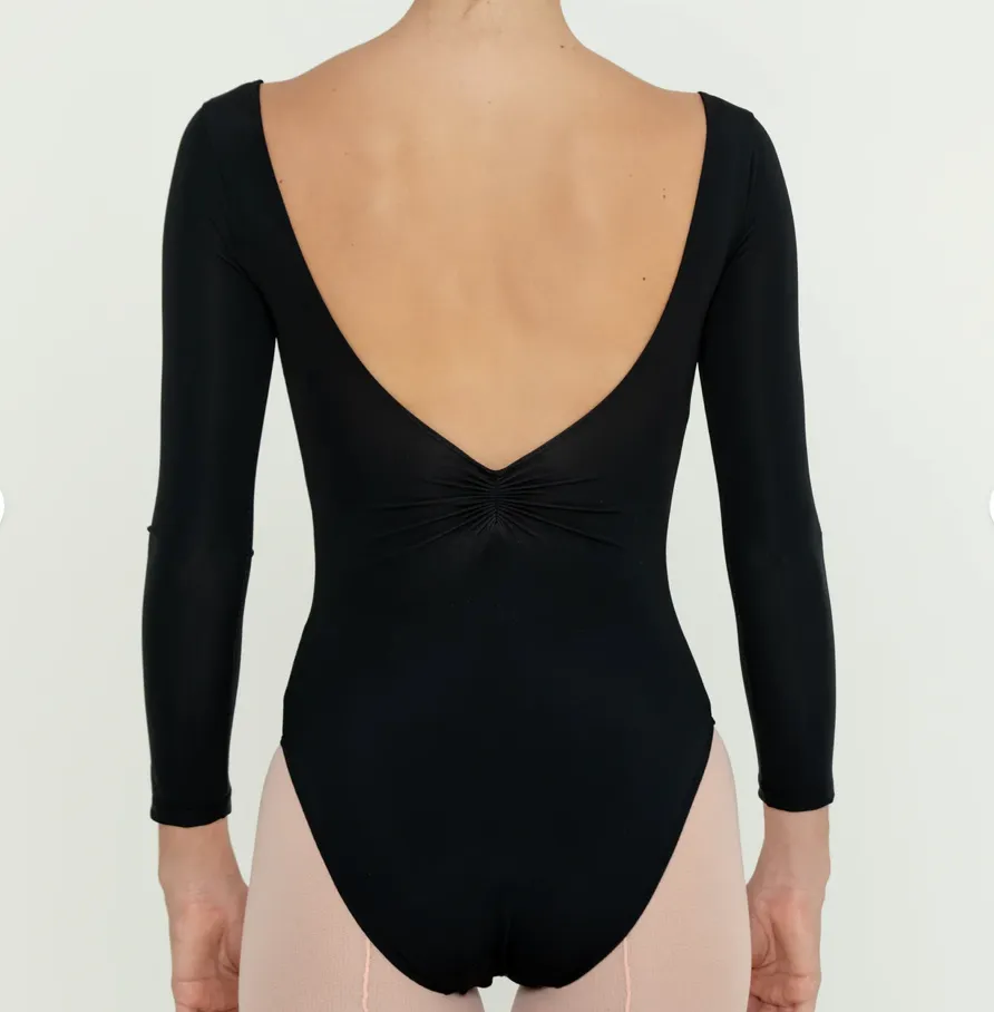 Bullet Pointe | Long Sleeve Pinch-Front Leotard | Black
