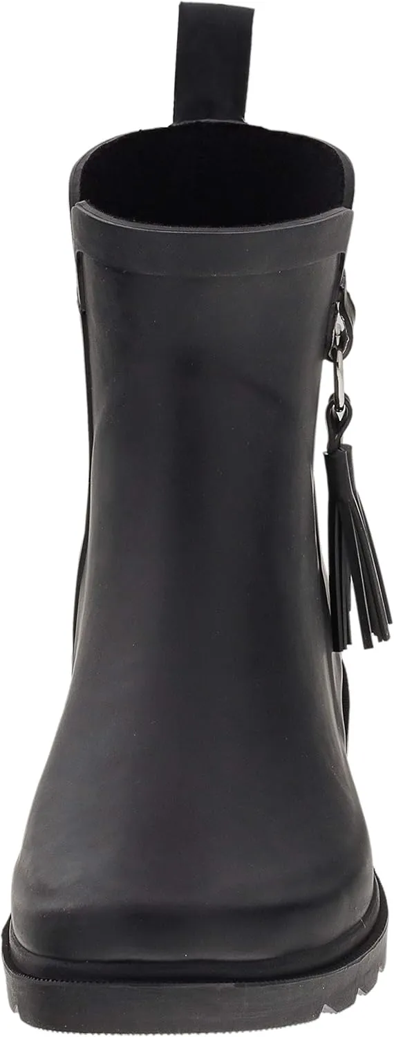 Capelli New York Ladies Short Rain Boots, Solid Matte Rain Boots, Rubber Boots With Tonal Tassel
