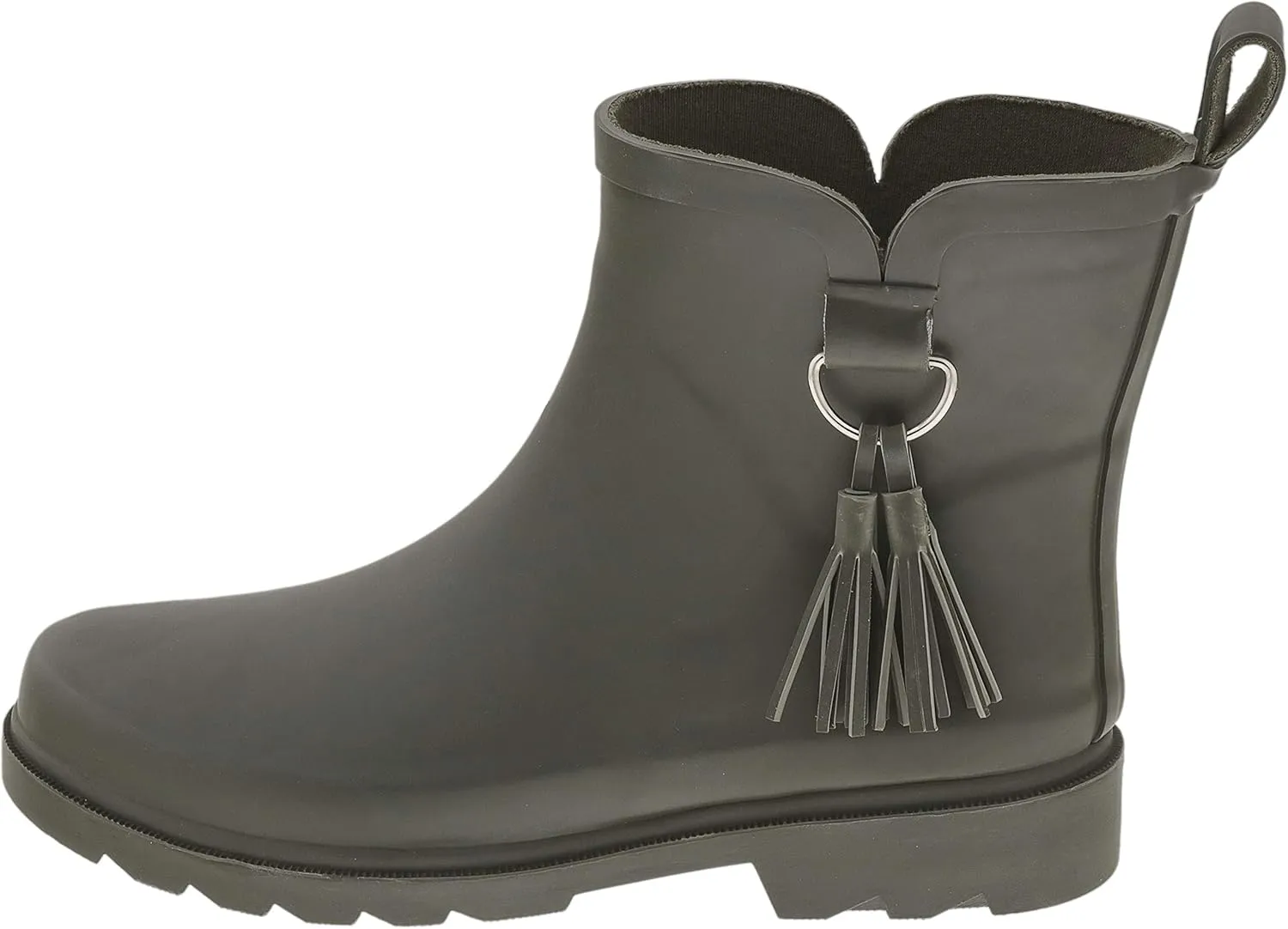 Capelli New York Ladies Short Rain Boots, Solid Matte Rain Boots, Rubber Boots With Tonal Tassel