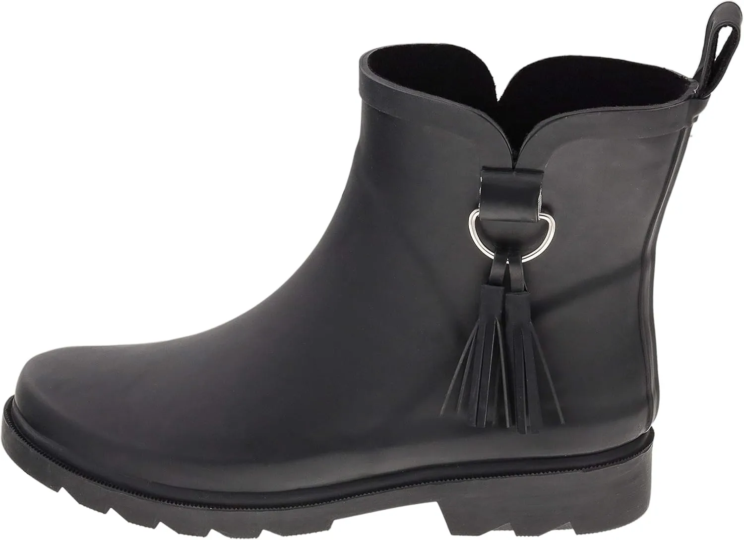 Capelli New York Ladies Short Rain Boots, Solid Matte Rain Boots, Rubber Boots With Tonal Tassel