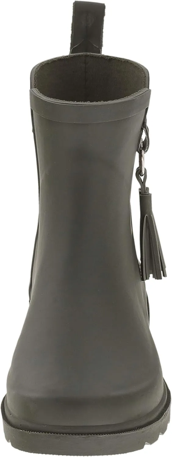 Capelli New York Ladies Short Rain Boots, Solid Matte Rain Boots, Rubber Boots With Tonal Tassel