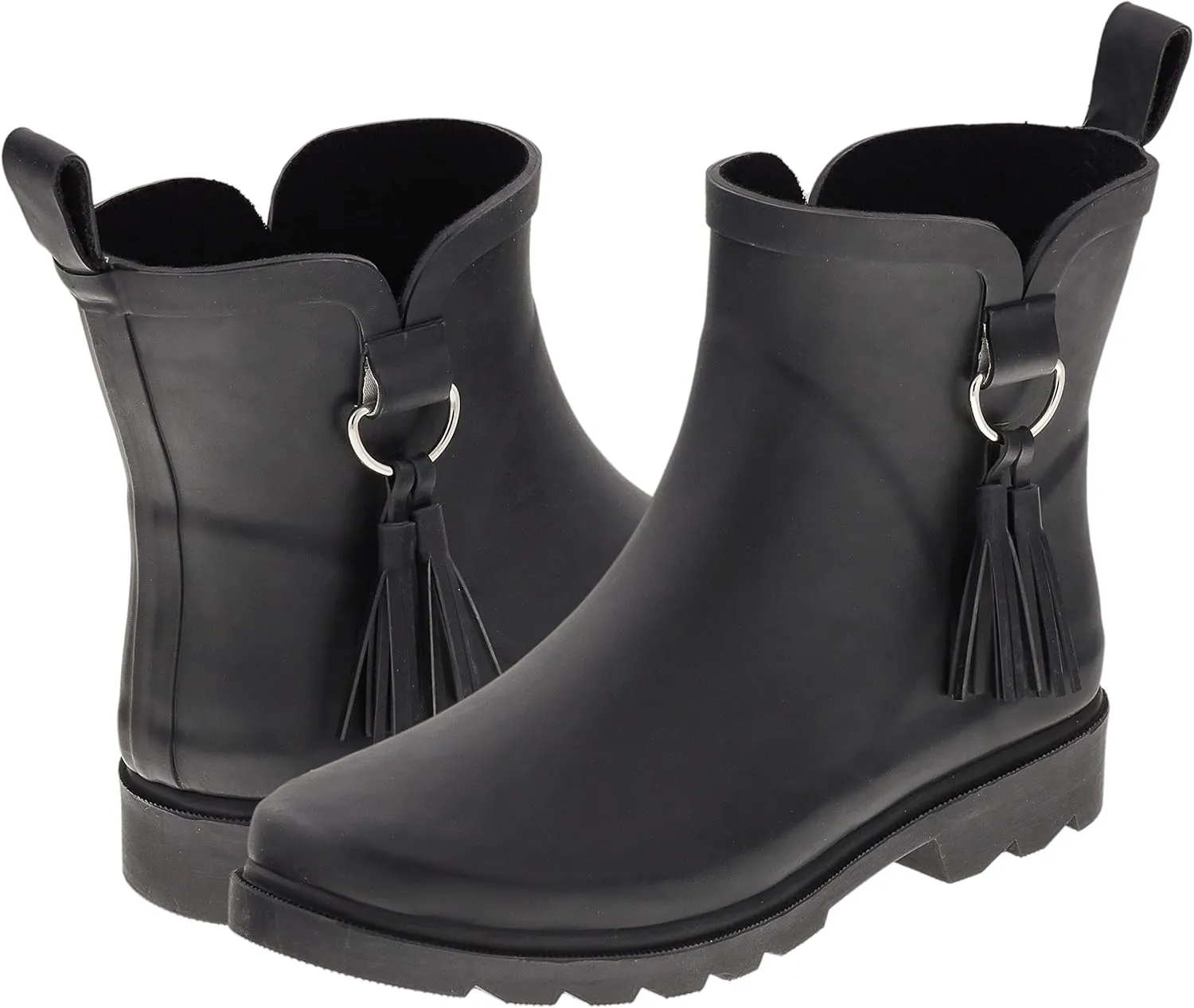 Capelli New York Ladies Short Rain Boots, Solid Matte Rain Boots, Rubber Boots With Tonal Tassel