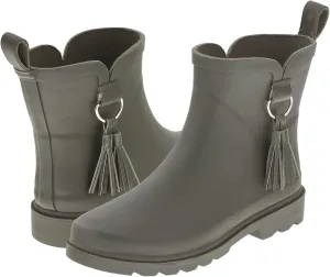 Capelli New York Ladies Short Rain Boots, Solid Matte Rain Boots, Rubber Boots With Tonal Tassel