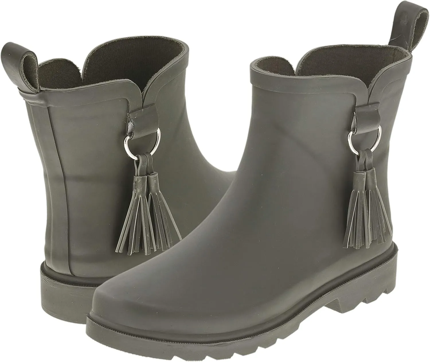 Capelli New York Ladies Short Rain Boots, Solid Matte Rain Boots, Rubber Boots With Tonal Tassel