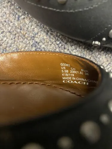 Coach Valintina Flats With Studs in Black Leather Pointed Toe Size 5.5 New