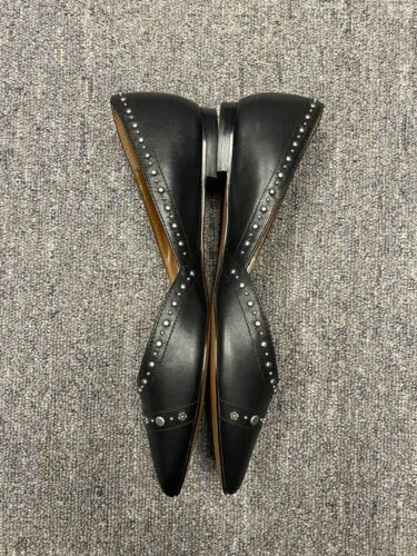 Coach Valintina Flats With Studs in Black Leather Pointed Toe Size 5.5 New