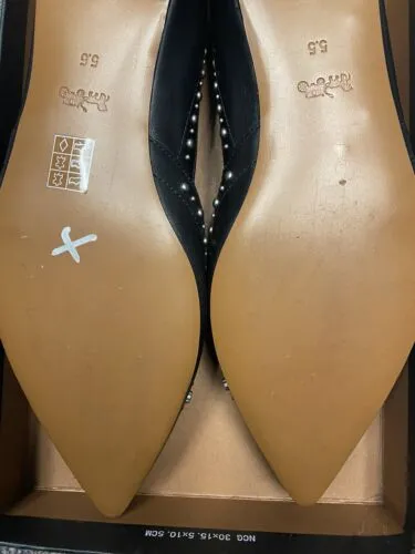 Coach Valintina Flats With Studs in Black Leather Pointed Toe Size 5.5 New