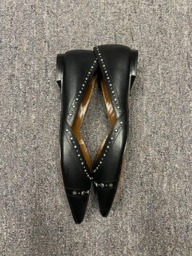 Coach Valintina Flats With Studs in Black Leather Pointed Toe Size 5.5 New