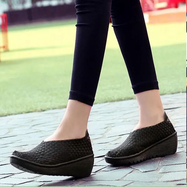 Color Match Knitting Elastic Handmade Slip On Casual Outdoor Shoes