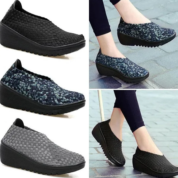 Color Match Knitting Elastic Handmade Slip On Casual Outdoor Shoes