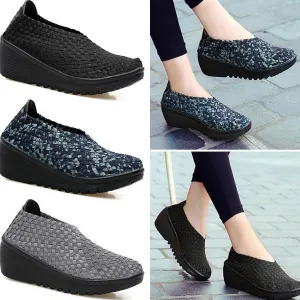 Color Match Knitting Elastic Handmade Slip On Casual Outdoor Shoes