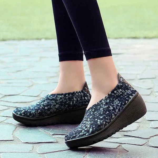 Color Match Knitting Elastic Handmade Slip On Casual Outdoor Shoes