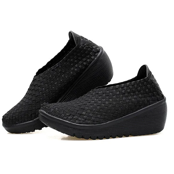 Color Match Knitting Elastic Handmade Slip On Casual Outdoor Shoes