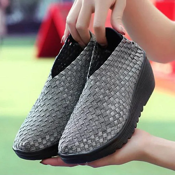 Color Match Knitting Elastic Handmade Slip On Casual Outdoor Shoes