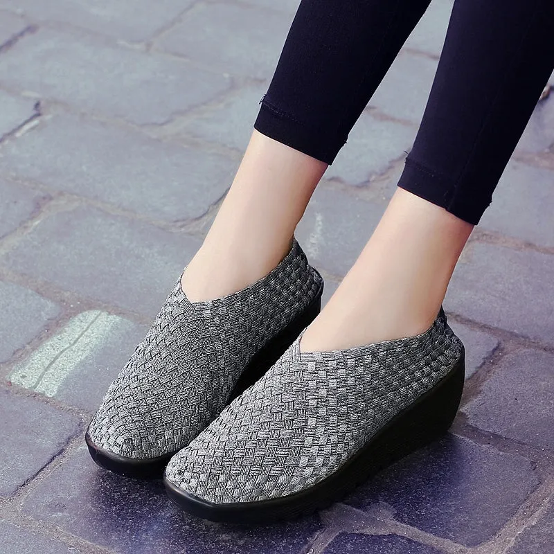 Color Match Knitting Elastic Handmade Slip On Casual Outdoor Shoes