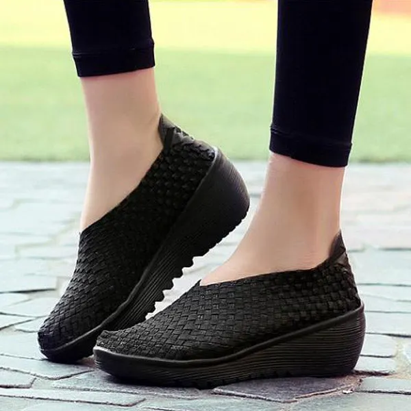 Color Match Knitting Elastic Handmade Slip On Casual Outdoor Shoes