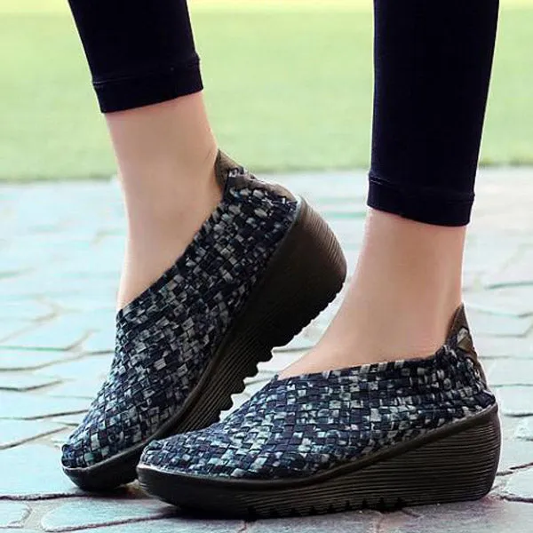 Color Match Knitting Elastic Handmade Slip On Casual Outdoor Shoes
