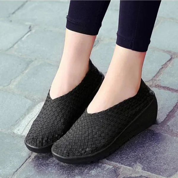 Color Match Knitting Elastic Handmade Slip On Casual Outdoor Shoes