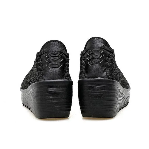 Color Match Knitting Elastic Handmade Slip On Casual Outdoor Shoes