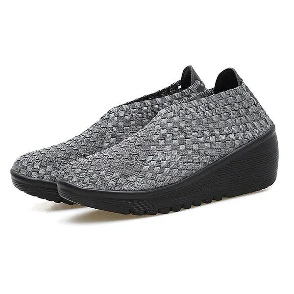 Color Match Knitting Elastic Handmade Slip On Casual Outdoor Shoes