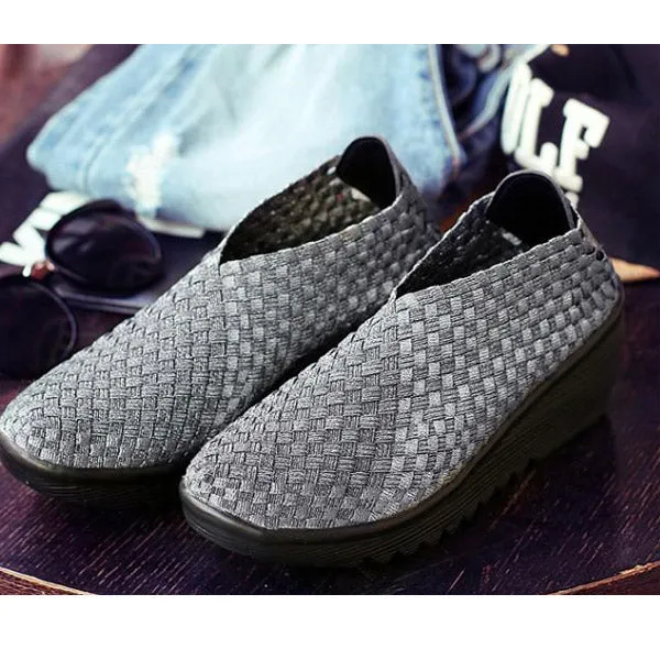 Color Match Knitting Elastic Handmade Slip On Casual Outdoor Shoes