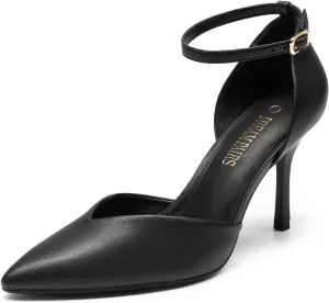 DREAM PAIRS Womens High Heels Strappy Closed Toe Stiletto Ankle Strap Pointed Toe D'Orsay Heel Dress Wedding Party Pumps Shoes