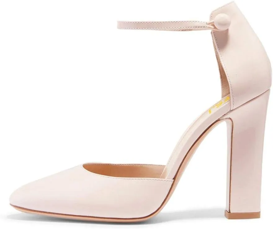 FSJ Women D'Orsay Comfort Ankle Strap High Chunky Heels Closed Point Toe Buckle Up Fancy Dance Ballroom Shoes Size 4-15 M US