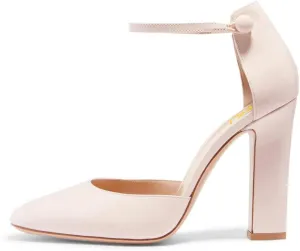 FSJ Women D'Orsay Comfort Ankle Strap High Chunky Heels Closed Point Toe Buckle Up Fancy Dance Ballroom Shoes Size 4-15 M US