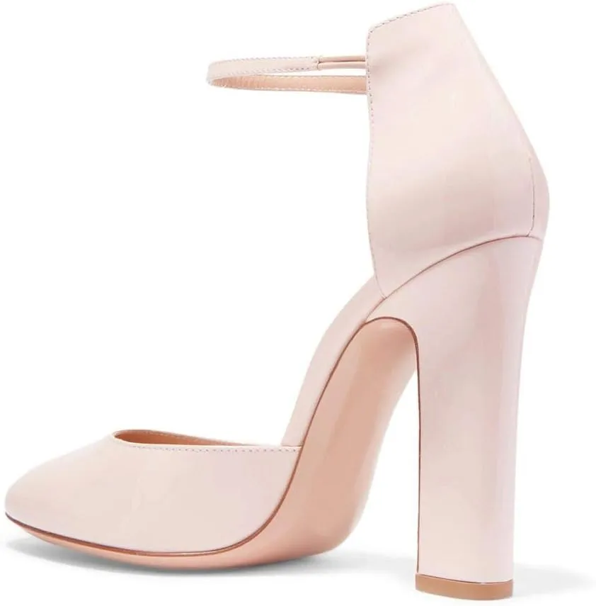 FSJ Women D'Orsay Comfort Ankle Strap High Chunky Heels Closed Point Toe Buckle Up Fancy Dance Ballroom Shoes Size 4-15 M US