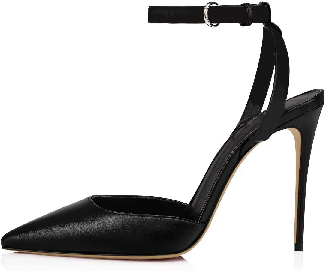 FSJ Women Pencil High Heel Spikes Studded Sandal Slip On D'Orsay Evening Pump Ankle Strap Clear Ballroom Dance Shoe Size 4-15 US