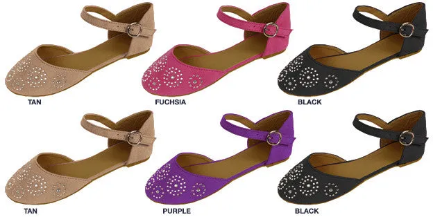 girls microsuede d'orsay flats with rhinestones & ankle strap Case of 36