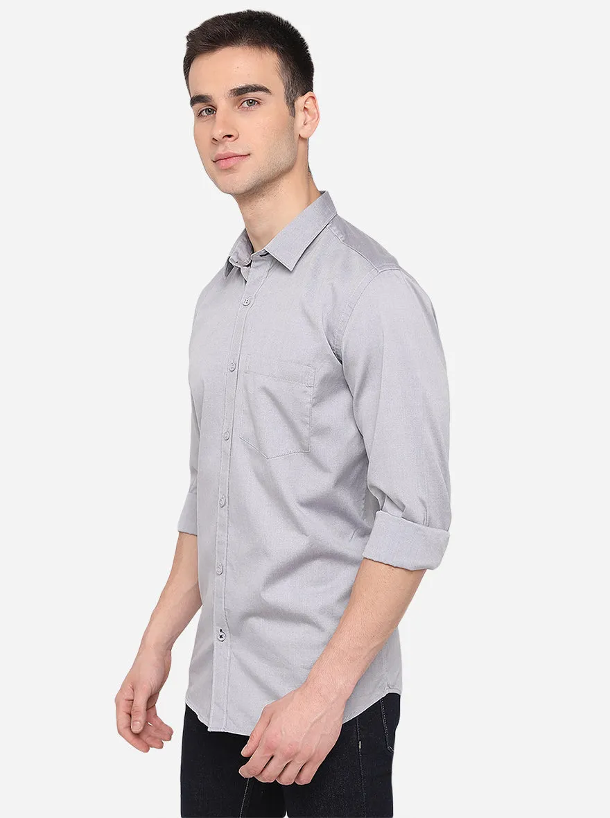 Grey Solid Slim Fit Semi Casual Shirt | JadeBlue