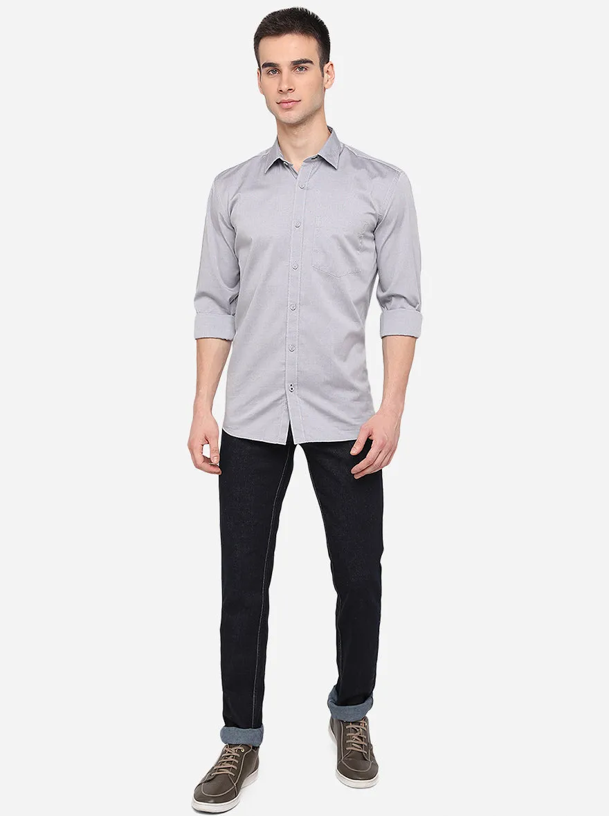 Grey Solid Slim Fit Semi Casual Shirt | JadeBlue