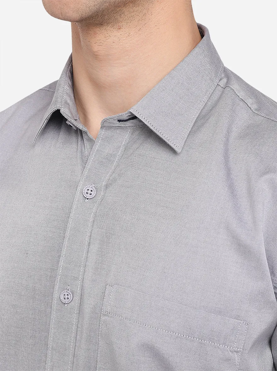 Grey Solid Slim Fit Semi Casual Shirt | JadeBlue