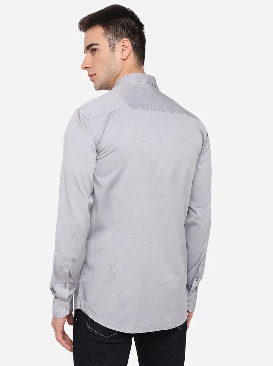 Grey Solid Slim Fit Semi Casual Shirt | JadeBlue