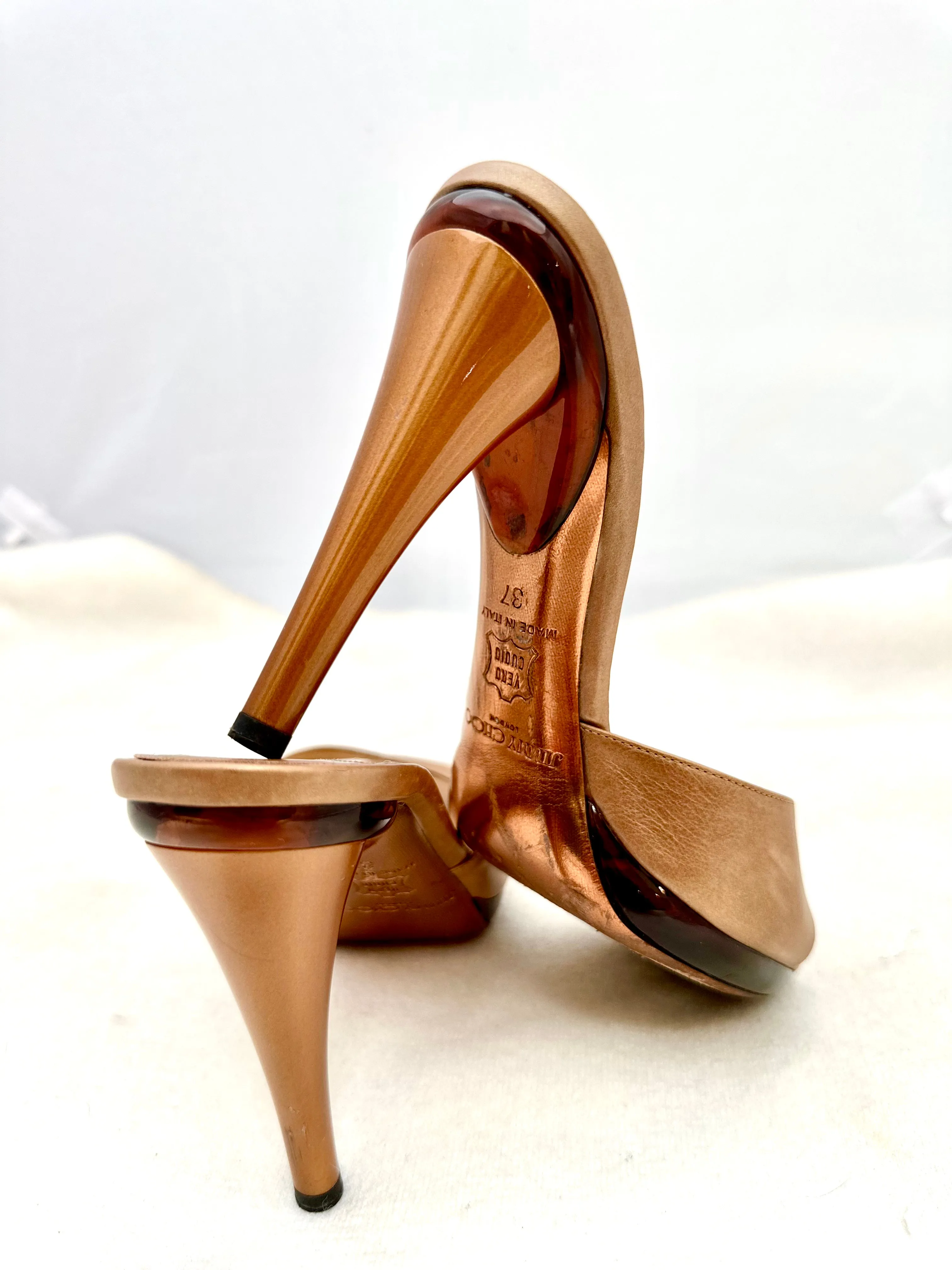 JIMMY CHOO Bronze Platform Heels (PREOWNED)