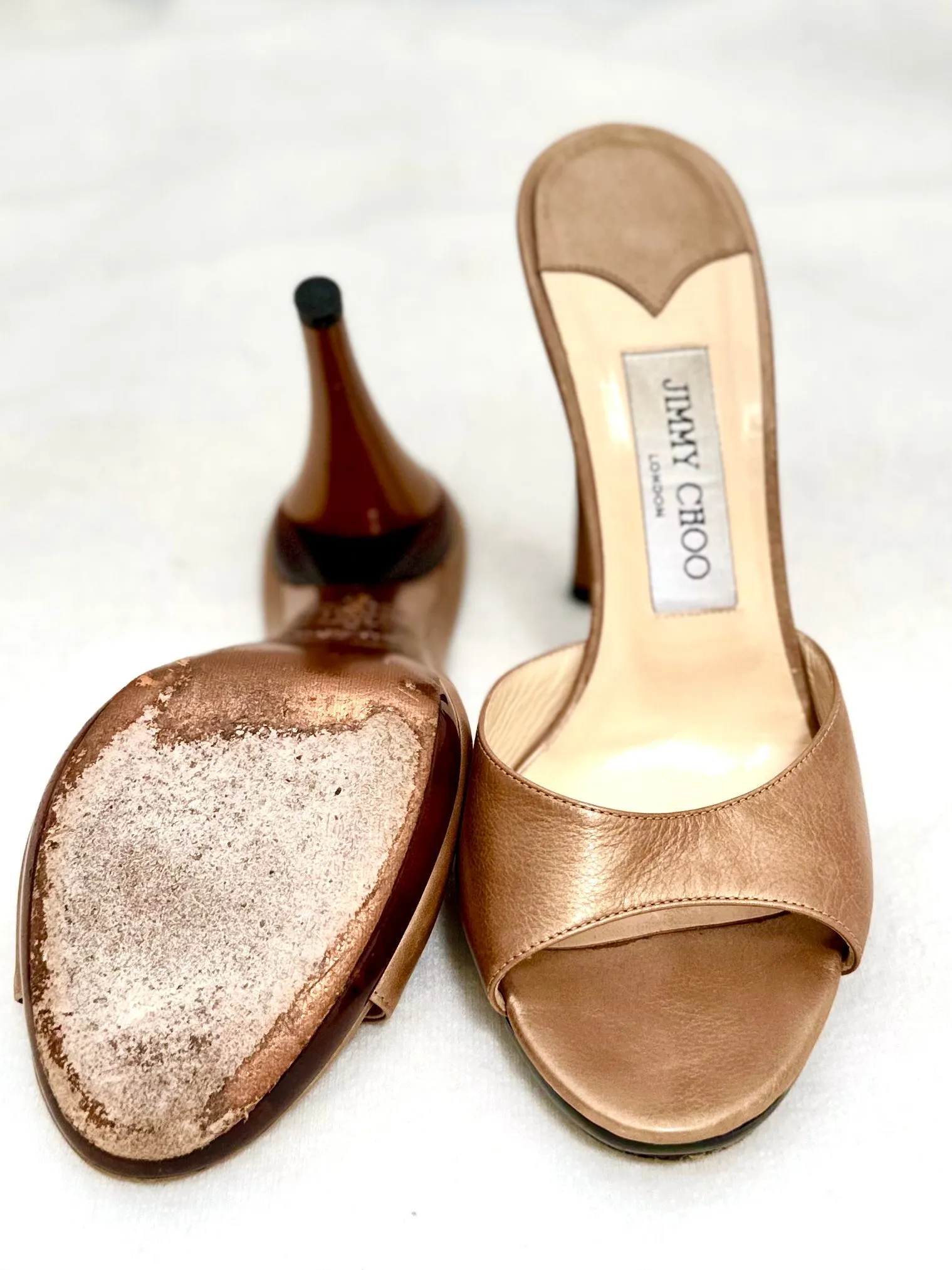 JIMMY CHOO Bronze Platform Heels (PREOWNED)
