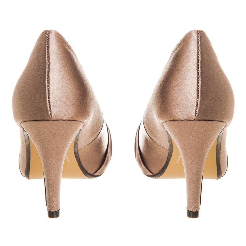 Medium Slim Heel Open Toe Satin Shoe