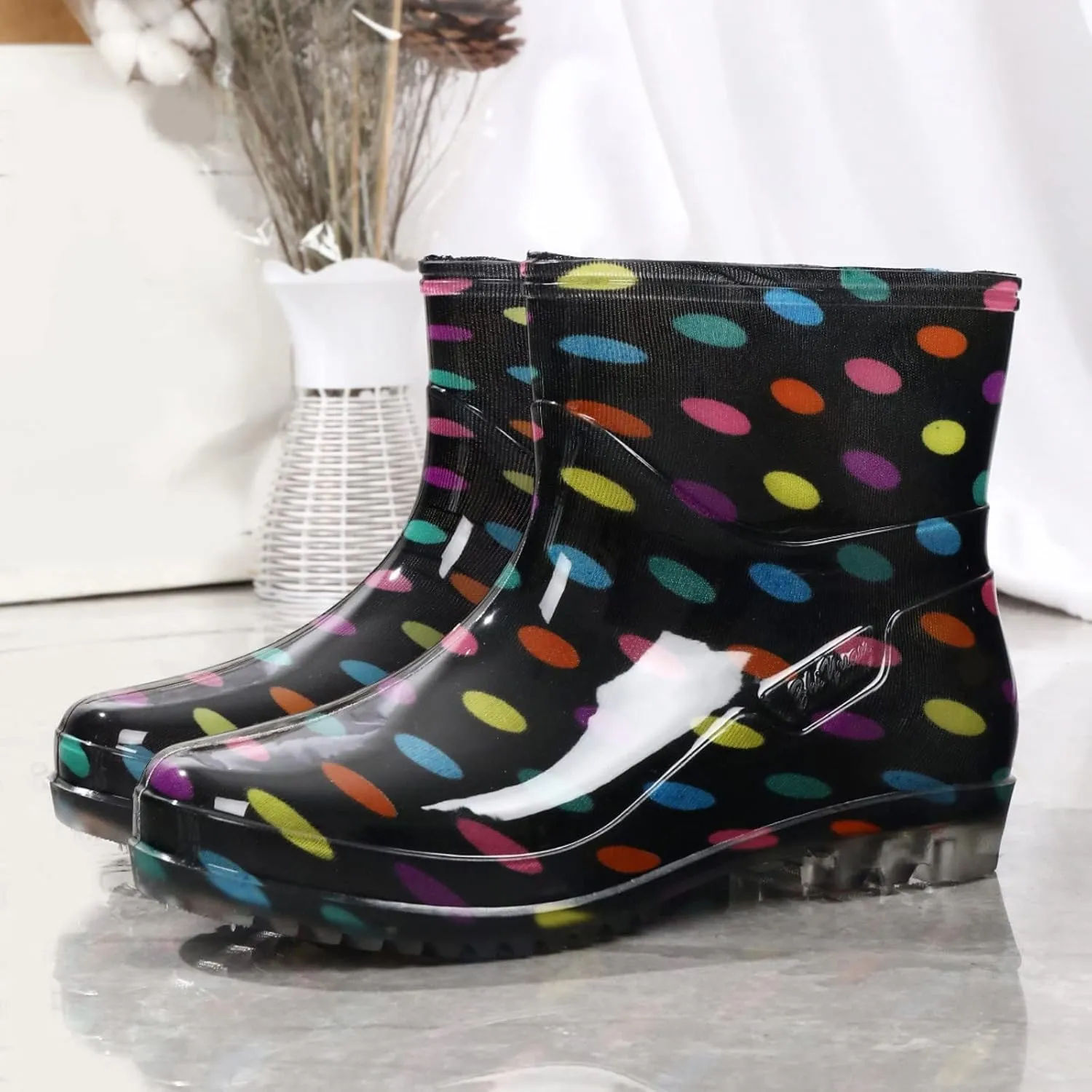 Rain Boots Women Women's Mid Calf Rain Boots Printed Waterproof Rubber Boots Short Garden Shoes Cute Ankle Booties