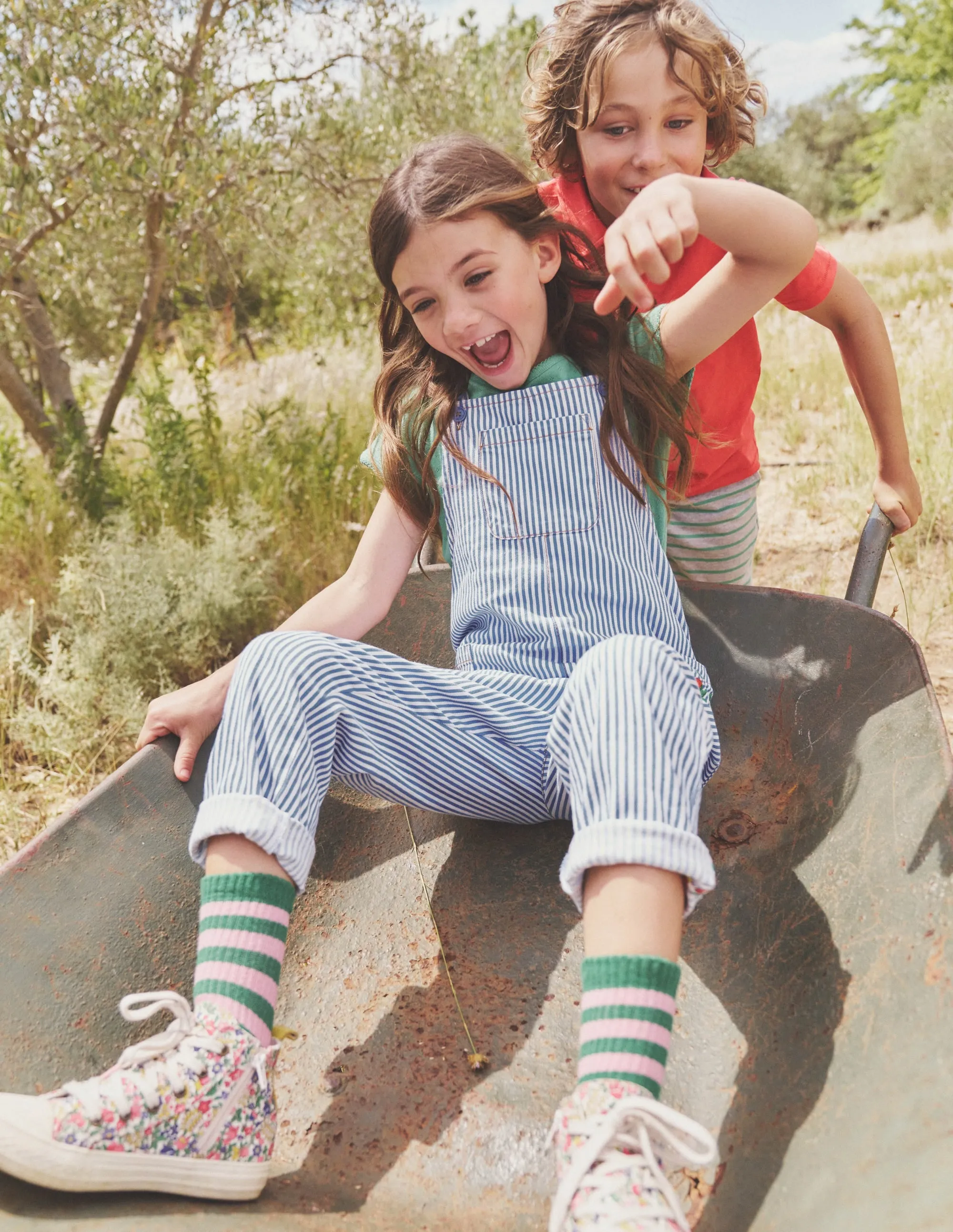 Relaxed Dungarees-Surf Blue / Ivory Stripe