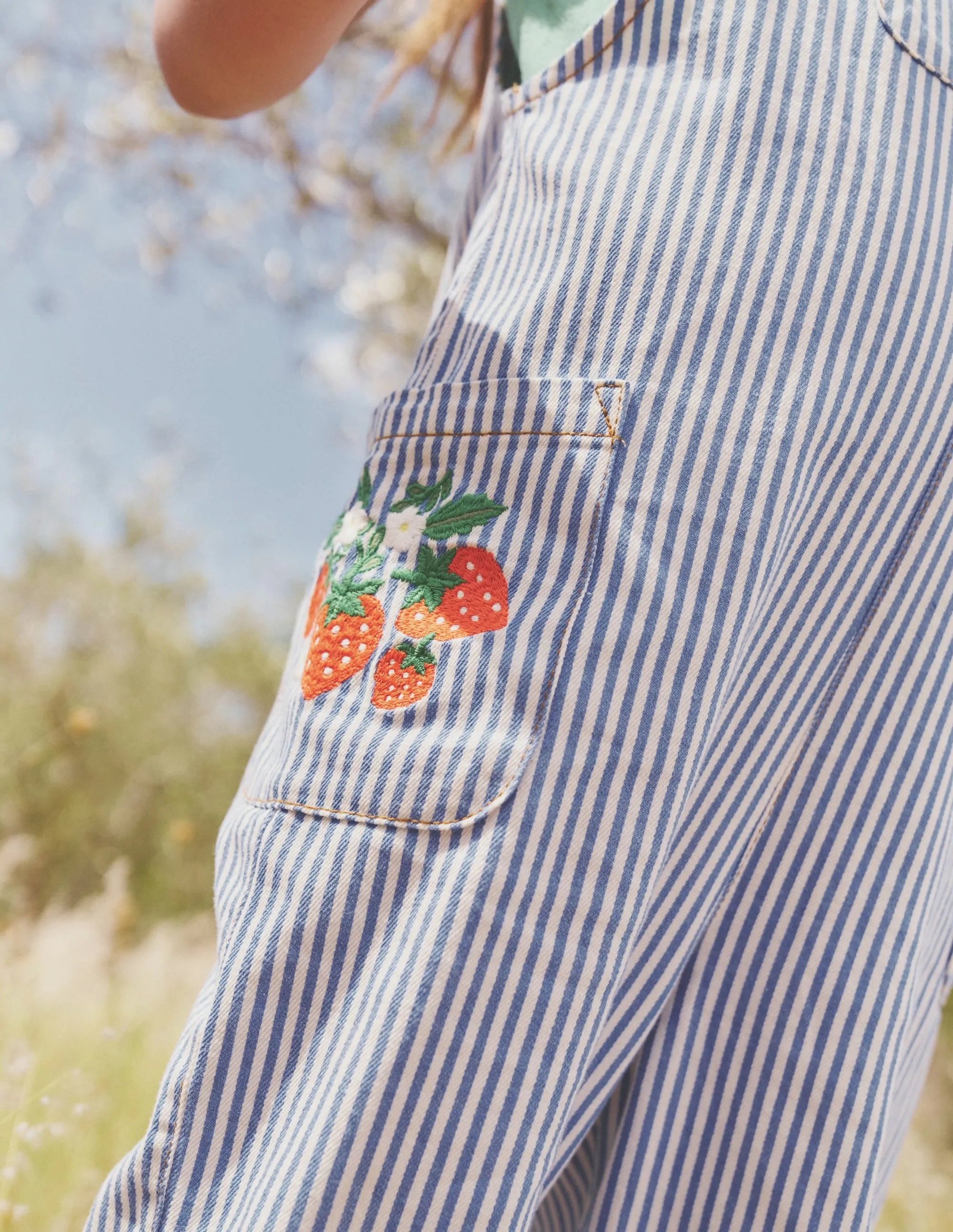 Relaxed Dungarees-Surf Blue / Ivory Stripe