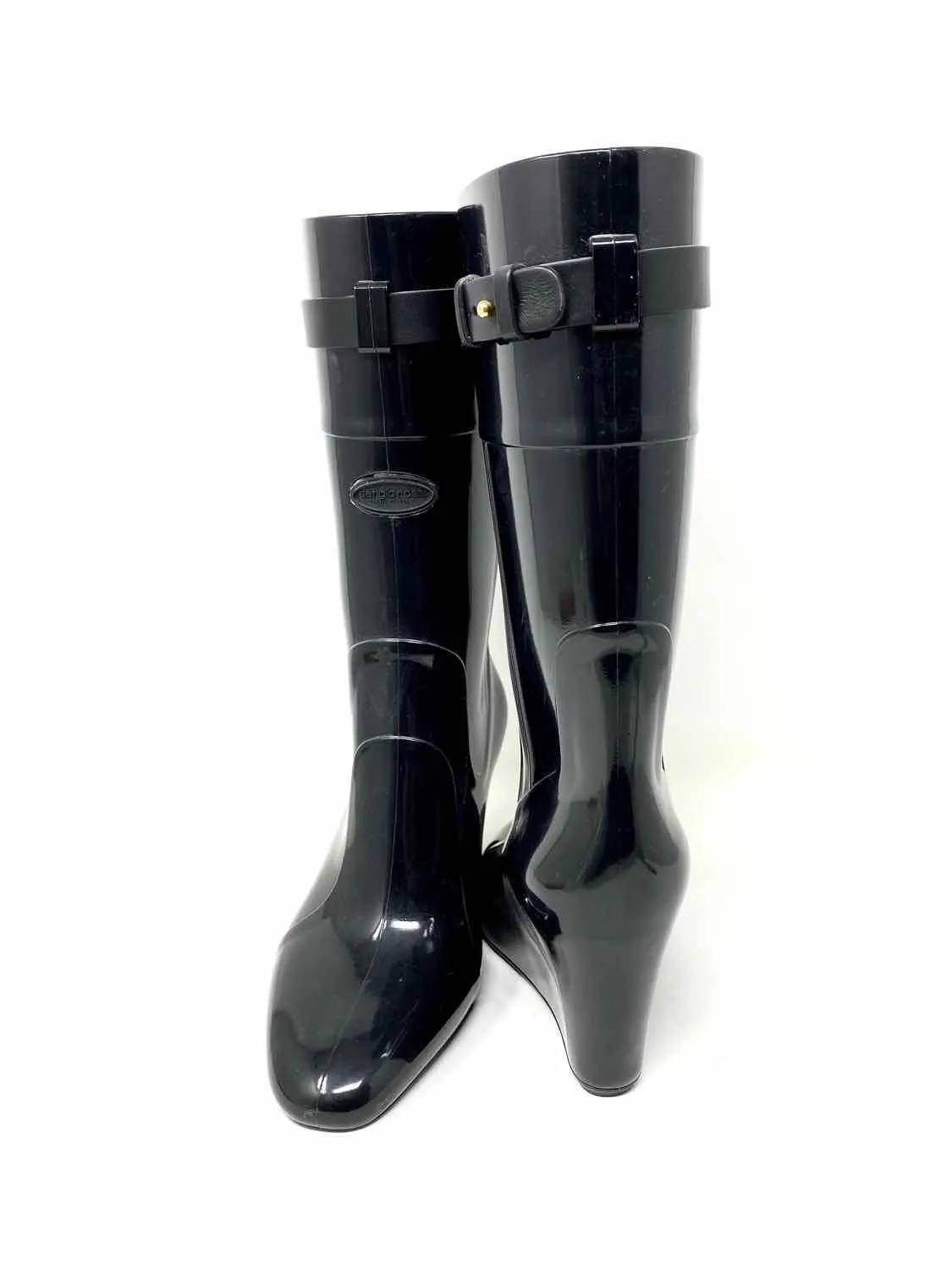 sergio rossi Women's Black Wedge Rubber Rain Size 37/7 Boots
