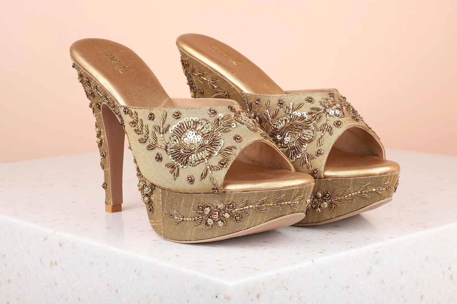 Women Antique Party Peep Toes Stiletto Heels