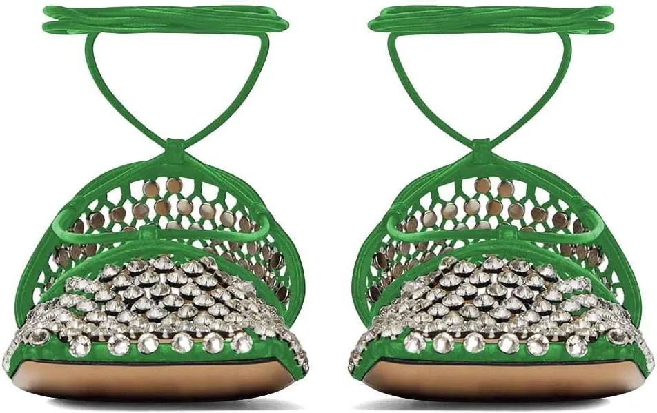 XYD Women Closed Square Toe Studded Flats Sandals Mesh D'Orsay Ankle Strap Slip On Prom Dance Ballroom Dress Shoes