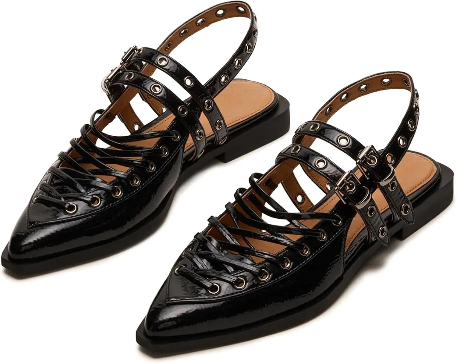 Yishaweiqi Ballet Flats Shoes for Women Pointed Toe Slingback Flats Buckle Strap Ballerina Shoes Casual Mary Jane Flats