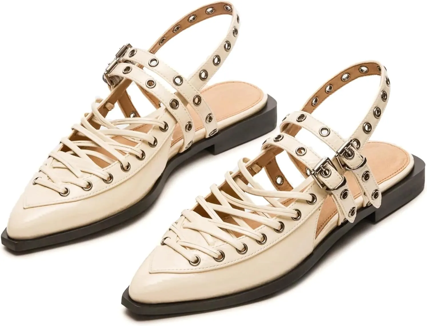 Yishaweiqi Ballet Flats Shoes for Women Pointed Toe Slingback Flats Buckle Strap Ballerina Shoes Casual Mary Jane Flats